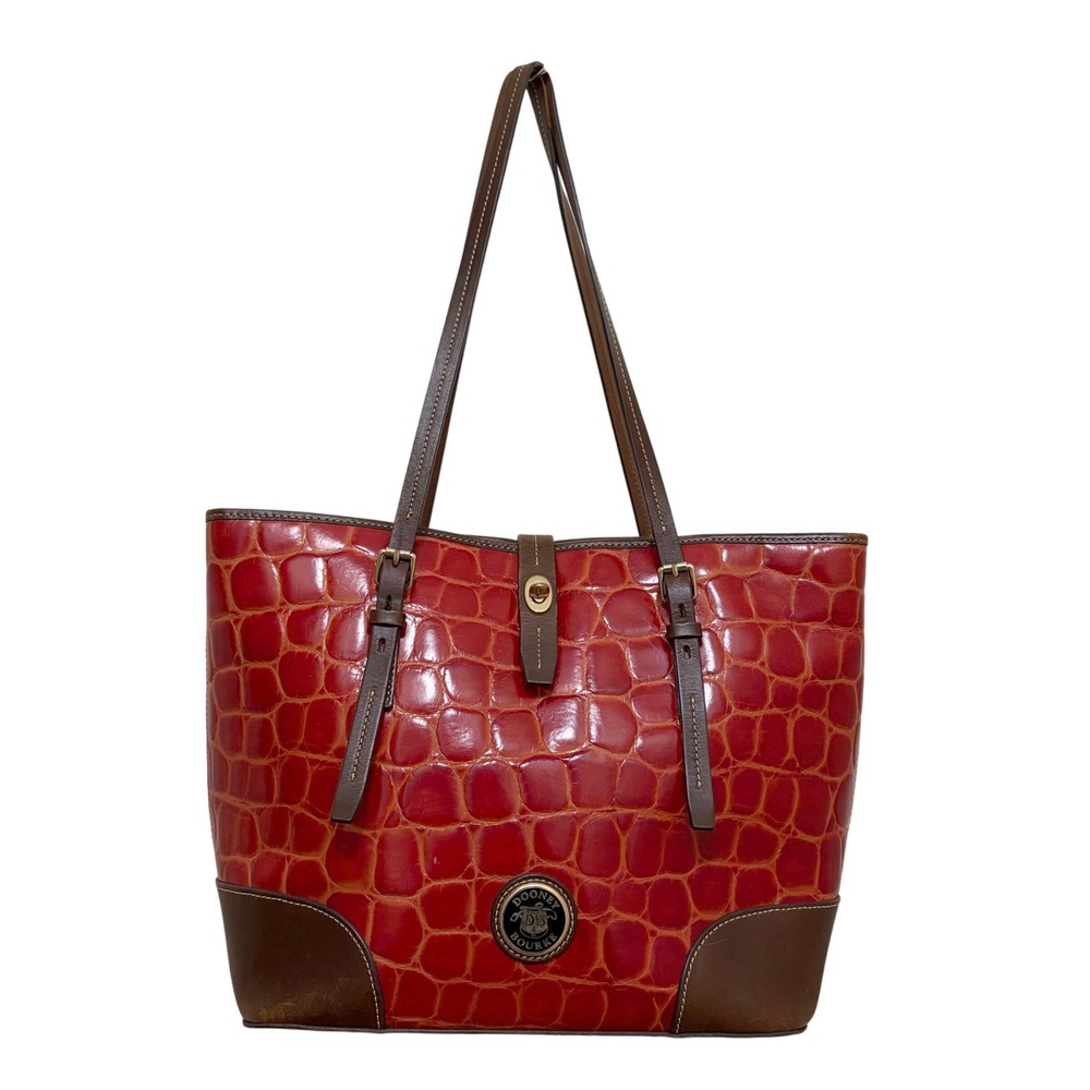 Vintage Dooney & Bourke Red Croc Embossed Leather Tote Bag Shoulder Purse 90s